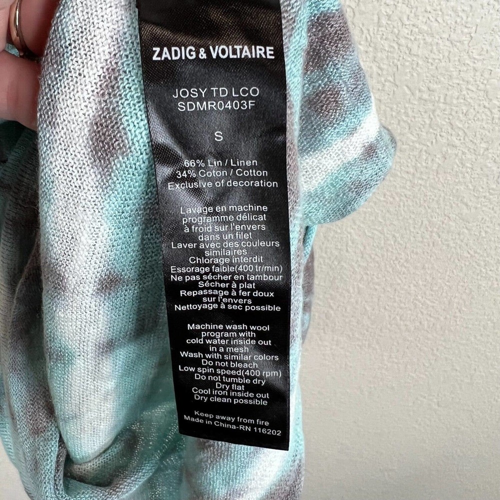 Zadig & Voltaire Tank Dress Women's Small Blue Tie Dye Linen Scoop Neck Pullover - Picture 6 of 12